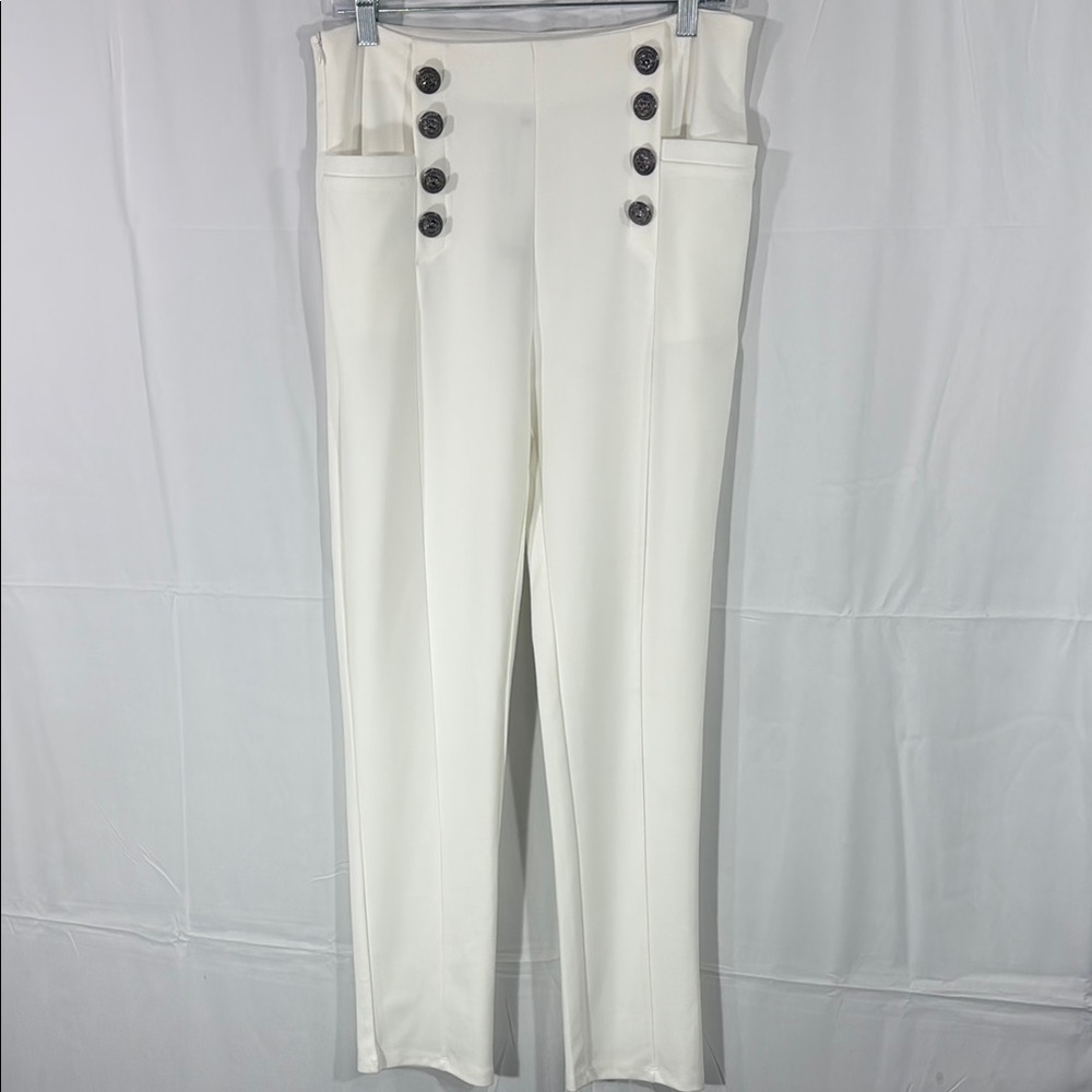 Nylon Apparel White High-Waisted Wide-Leg Trousers Size Large